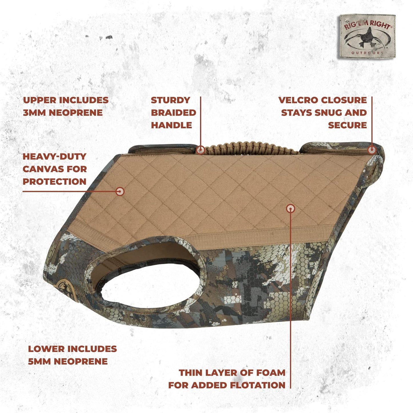 Rig'Em Right Waterfowl Bloodline Elite Dog Vest for Duck Hunting with Ultra Comfortable 3mm Neoprene 3-Layer Construction, Flotation Foam, Heavy-Duty Canvas, and More (Optifade Marsh, L)