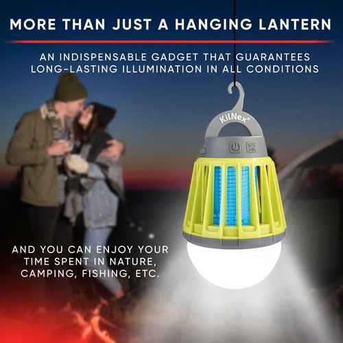 KILNEX Camping Lantern with Mosquito Protection | Rechargeable Battery, USB Type-C Charging | Waterproof IP67 | White and Red Light | Compact Portable for Camping, Hiking, Fishing