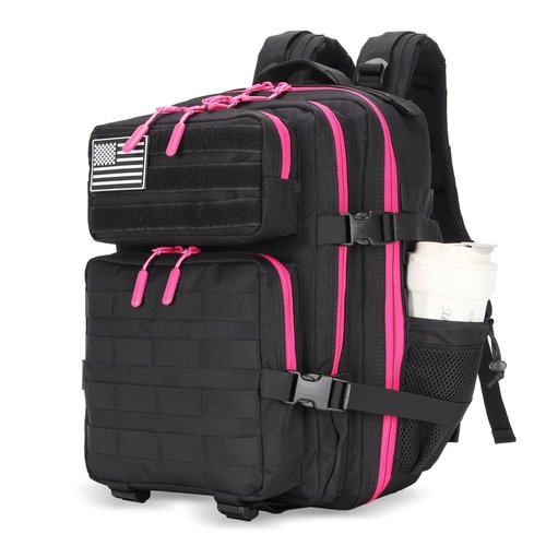 Lovelinks21 25L Tactical Military Backpack Small Travel Backpack for Men and Women Assault Pack Bug Out Bag Molle Daypack Gym Backpack with Bottle Holder (Black Neon Pink)
