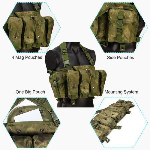 HRTACPAG Tactical Chest Rig for Airsoft - AK Chest Rig -Adjustable Tactical Outdoor Hunting Chest Rig with Mag Pouches Ruin Camo