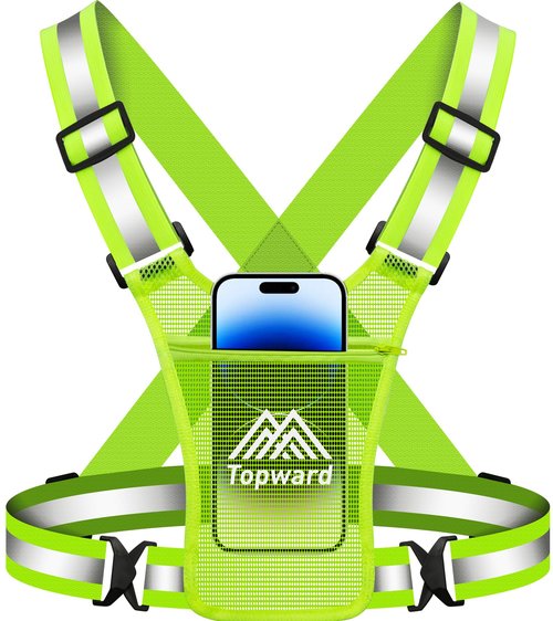 Topward Running Vest Chest Phone Holder for Women Men, Reflective Vest Safety Gear for Dog Walking Cycling - Adjustable Waist/Shoulder