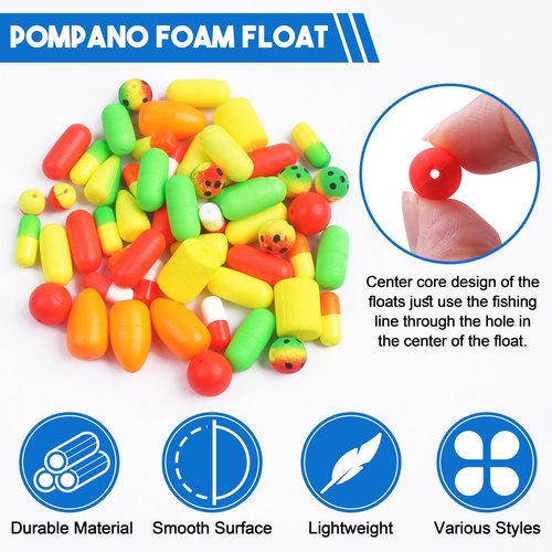 165pcs Pompano Rig Kit, Foam Snell Floats and Beads Surf Fishing Live Bait Walleye Rig Making Accessories or Trout Catfish Walleye