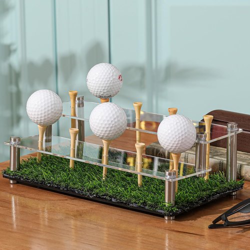 Lunmon Acrylic Metal Golf Ball Display Case Golf Ball Holder with Black Base and Turf Golf Ball Stand Display Box for Golf Ball Decoration