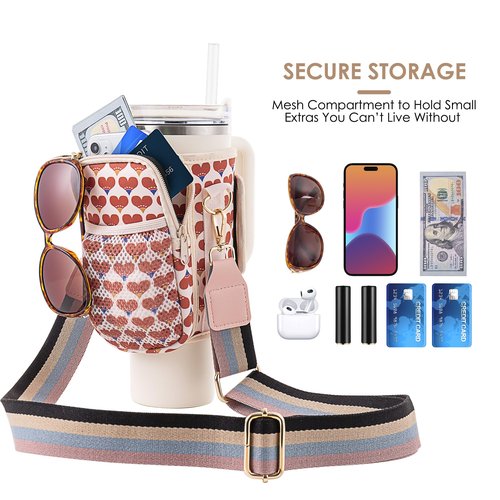 KieKuky Stanley Cup Holder with Strap for 40 oz Tumbler with Handle,Water Bottle Carrier Bag with Phone Pocket,Canvas Shoulder Strap,Stanley Cup Accessories for Sports & Outdoors