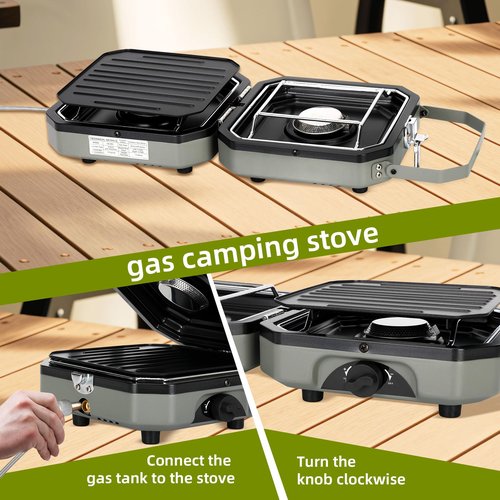 2 Burner Folding Camping Stove with Griddle，Portable Folding Camp Stove with 2 adjustable burners ，Camping stove for camping, propane stove for camping，2 burner camping stove foldable
