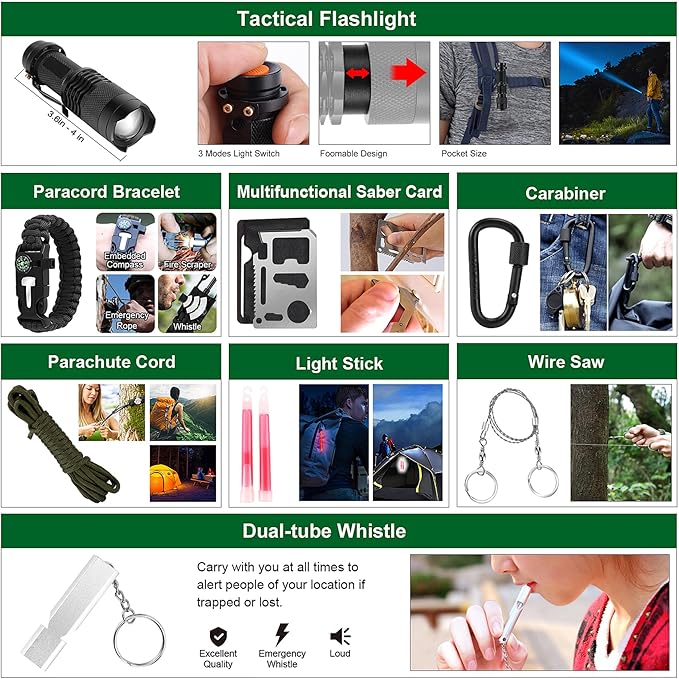 Survival kit, 310PCS Survival Gear and Equipment,Gifts for Christmas Men Women Teenagers,Survival Kit, Emergency for Camping Hiking Fishing