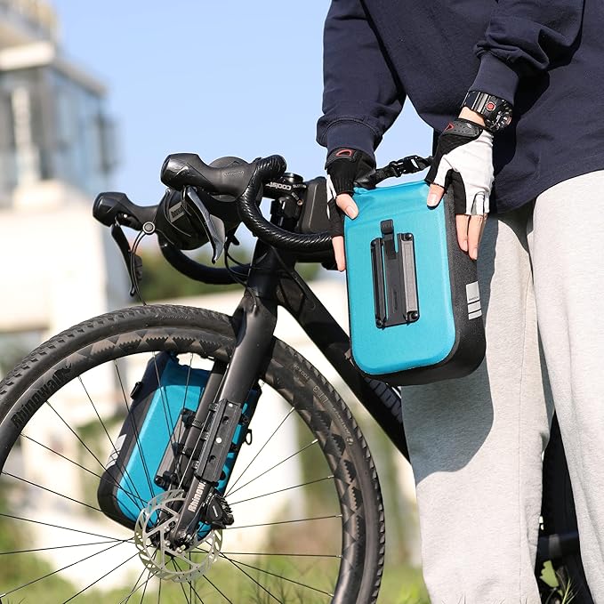 Rhinowalk Bike front fork Waterproof Bag Bike Pannier Bag Saddle Bag Fork Bag Rack Bicycle Bag Shoulder Bag for E-Scooter Mountain Bike Accessories [Blue 6L]