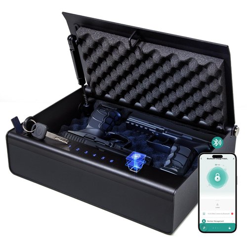 NASTAIS Biometric Gun Safe for 2 Pistols, Handgun safe, 4 Ways 0.1s Quick Access with APP/Fingerprint/Passcode/Key Unlock, Gun Lock Box for Home Bedside Nightstand Cloakroom Car