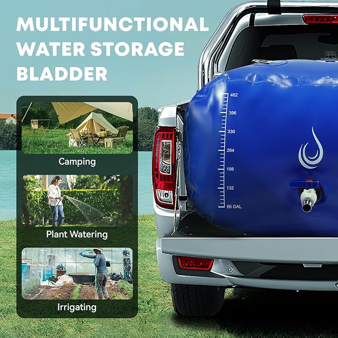LANUEVA 528 Gal/2000L Portable Water Storage Bladder, 1000D PVC Foldable Water Tank with Spigots and Overflow Kit, Water Storage Containers for Emergency Water, RV, Irrigation&Camping (Blue, 2000L)