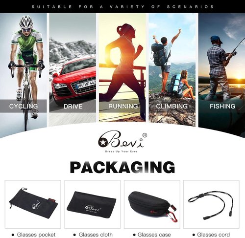 Bevi Polarized Sports Sunglasses TR90 Unbreakable Frame for Men Women Running Cycling Golf Baseball