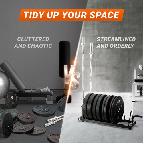 Yes4All Horizontal Weight Plate Rack Holder, Bumper Plate & Olympic Barbell Storage Rack with Steel Frame, Handle and Transport Wheels