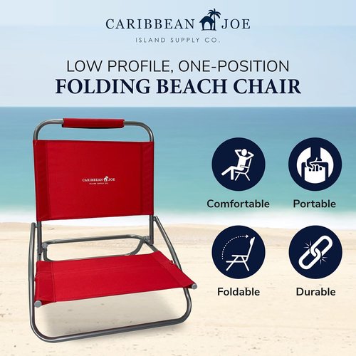 Caribbean Joe Folding Beach Chair, 1 Position Lightweight and Portable Foldable Outdoor Camping Chair, Red, White and Blue Stripe