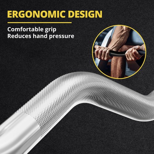 POWER GUIDANCE 2 Inch Curl Bar with Weights 47", 500lbs Weight Capacity Olympic EZ Curl Barbell for Bicep, Tricep and Weight Lifting Exercises,with 2 Spring Collars (Black)