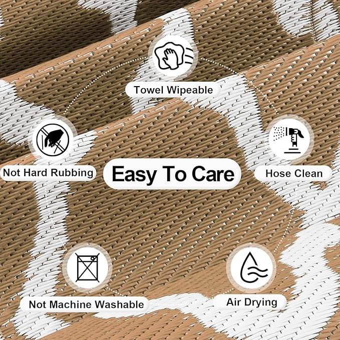 OutdoorLines Outdoor Plastic Area Rugs for Patio 6x9 ft - Reversible Outside Carpet, Stain & UV Resistant RV Mats, Straw Rug for Camping, Deck Garden, Porch and Balcony, Moroccan/Brown & Light Grey
