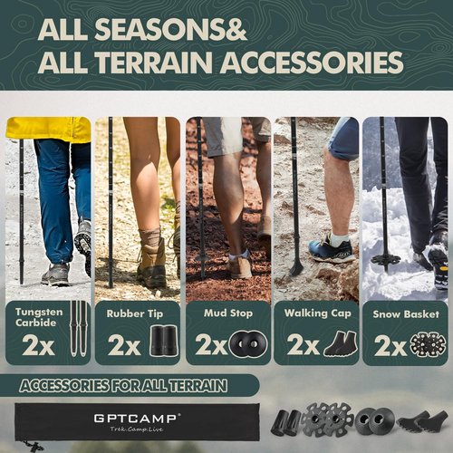 GPTCAMP Walking Sticks,Trekking Poles Collapsible Hiking Poles,Lightweight Folding Travel Walking Pole for Men Women,2pc Adjustable Hiking Stick with EVA Foam Grips for Backpacking,Blue
