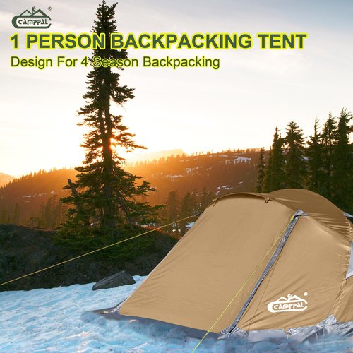Camppal 1 Person Backpacking Tent, Waterproof 4 Seasons Tent, Lightweight Cold Weather Winter Tent Easy Setup for Hiking, Camping, Hunting