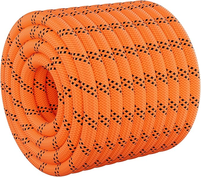 X XBEN Braided Polyester Arborist Rope 1/2 inch X 170ft, 48 Strands, 12 Inner core,5174 LBS Breaking Strength Outdoor Rope, Arborist Rigging Rope for Rock Hiking Camping Swing Tree Rescue,Orange