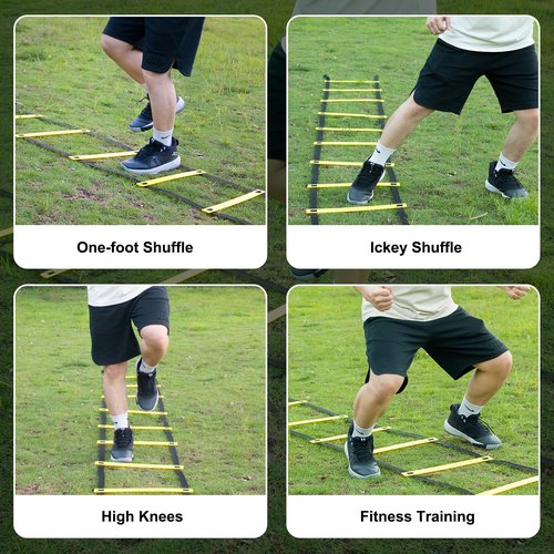MIVERYEA Soccer Training Equipment Set, 20 Feet 12 Rungs Pro Speed & Agility Ladder, Resistance Parachute, Jump Rope, 5 Resistance Bands with Carrying Bag