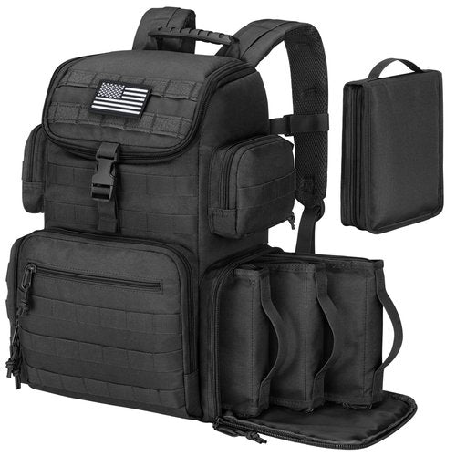 CVLIFE Tactical Range Backpack with Removable Divider, Gun Cases Bag with 4 Pistol Carrying Cases for Handgun and Ammo, Large Military Molle Assault Pack Rucksack for Shooting Hunting, Black