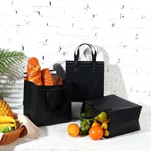 50 Pcs Insulated Take Away Bags Bulk Thermal Insulation Food for Coffee Milk Tea Hot Cold Food Fresh Seafood Cooler Pizza Delivery Bags for Catering Restaurant Grocery (Black)