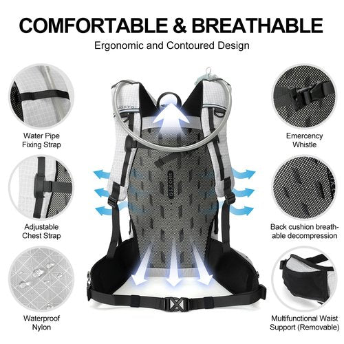 IX INOXTO Hydration Pack, 25L Hiking Backpack with 3L Water Bladder and Rain Cover, Lightweight Hydration Pack for Hiking, Cycling, Climbing, Camping (Grey)