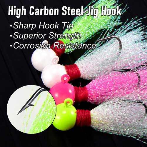 Dr.Fish 10 Pack Round Ball Jigs Saltwater Pompano Surf Fishing Jig Heads Swimbait Walleye Striper Flounder Mackerel White 1/4oz