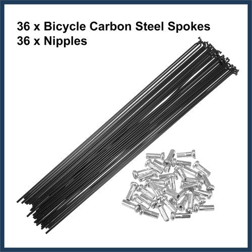 INFINAUTO 36pcs Bicycle Carbon Steel Spokes 14G Bike Spoke 284mm Length with Nipples for Most Bicycle Black Stylish Design