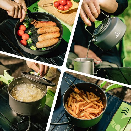 Alocs Camping Cookware, Non-Stick Large Camping Cooking Set with Kettle, Camp Kitchen Camper Must Haves for Outdoor Camping Hiking Picnic