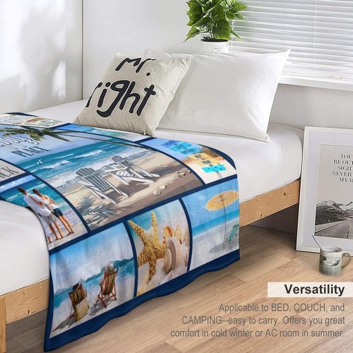 Beach Throw Blanket, Beach Lightweight Soft Blanket, Cozy Flannel Velvet Blankets for Travel Camping Hiking 40"x50"