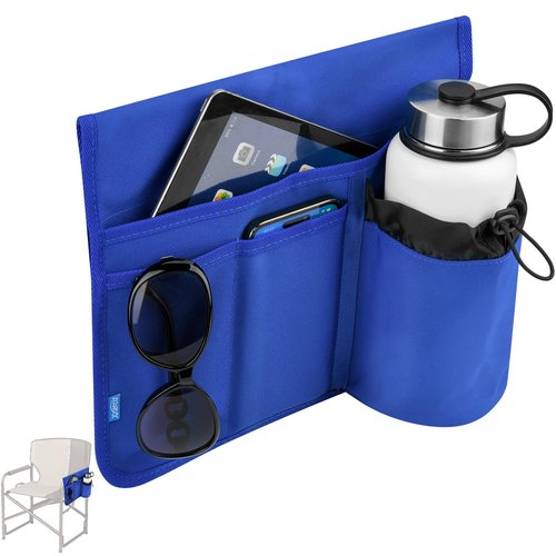 Xxerciz Beach Chair Cup Holder, Camping Chair Armrest Drink Organizer with Easily Attached Hook and Loop Strap, Universal Chair Accessory for Water Bottle, Sunglasses, Phone, Tablet, etc. (Blue)