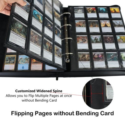 Rayvol 2000 Trading Card Binder, 16 Pocket D-Ring Card Binder Fit 2016 Cards - Large Card Collection Binder with Double-Sided Black Pages for TCG