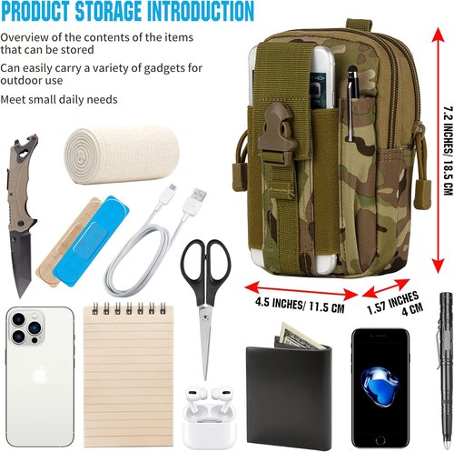 IronSeals Tactical Molle Pouch Compact Utility Waist Bag Phone Holster Holder for 4.7"-6.9" iPhone 15 Pro Max/15 Pro/14 Plus/14 Pro Max/14/13 Pro Max/13 Pro/12 Pro Max/11 Pro Max
