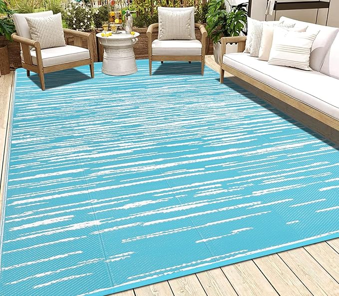 HEBE Outdoor Rug 6' x 9' Waterproof for Patios Clearance, Reversible Plastic Straw Rug Camping Carpet, Indoor Outdoor Area Rugs Patio Mats for RV,Picnic,Backyard,Deck,Balcony,Porch