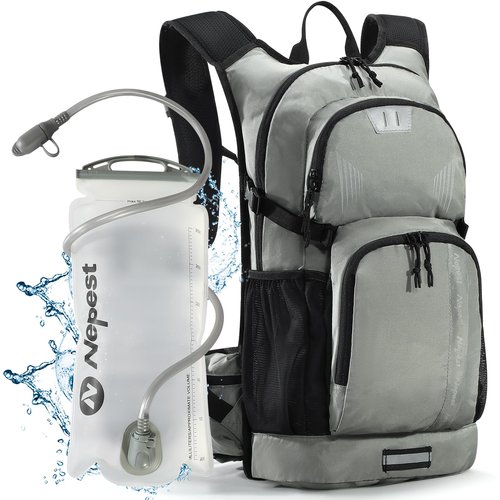 Nepest Hydration Backpack for Hiking, Water Backpack with 3L Water Bladder, 18L Lightweight Day Pack, Hydropack with Storage for Hiking, Biking, Grey