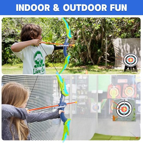 2 Pack Bow and Arrow Set for Kid, LED Light Up Archery Toy with 20 Suction Cup Arrows & 2 Quiver, 2 Score Target, Indoor Outdoor Activity for 6 7 8 9 10 11 12 Year Old Boy Girl Gifts