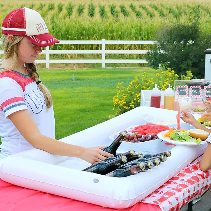 3PCS Inflatable Serving Bar Salad Ice Tray Food Drink Containers - BBQ Picnic Pool Party Supplies Buffet Luau Cooler,with a Drain Plug