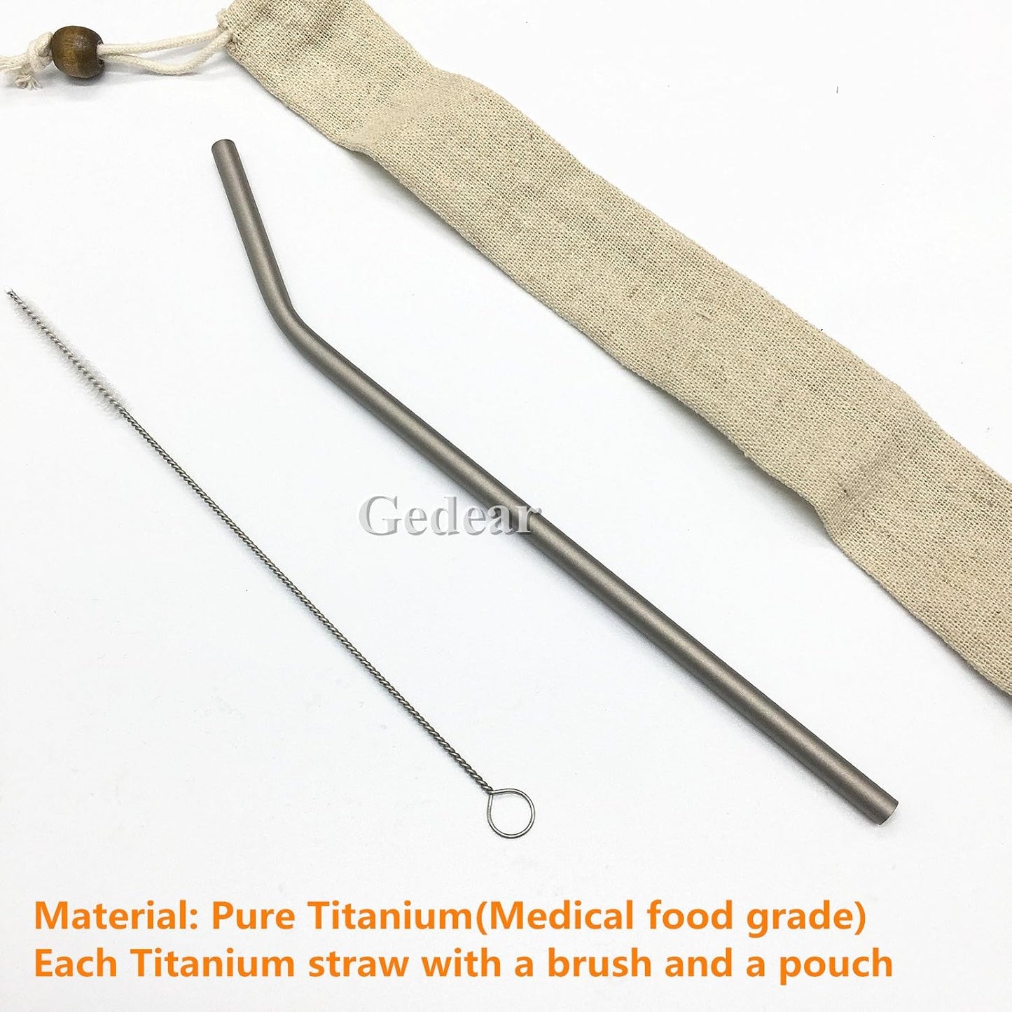 Titanium Straw Ti Survival Camping Hiking Outdoor Drinking Straw With Cleaning Brush and Pouch (Bended Straw)