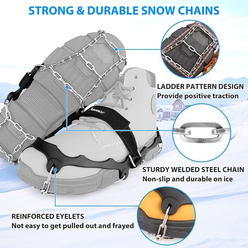 SYOURSELF Ice Cleats for Shoes and Boots Women Men, Crampons Non Slip Snow Chains Ice Grippers for Shoes and Boots, Traction Cleats Shoe Spikes for Snow and Ice Fishing Hiking Walking Climbing