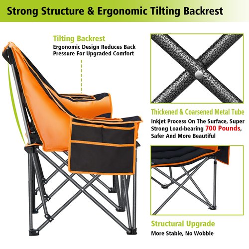 Camping Chairs Oversized Camping Chair Portable Double Camping Chair for Adults Heavy Duty Folding Chair Support 700LBS with Cup Holders & Large Side Organizer Pockets for Camping/Car Trunk/Campfires