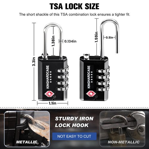 Kinghardcase 2 Pack TSA Approved Gun Locks, 4 Digit Combination Locks for Gun Case, Ammo Box, Rifle Bag, Luggage, Durable Resettable Locks with Locking Hook, Zinc Alloy, Travel Security