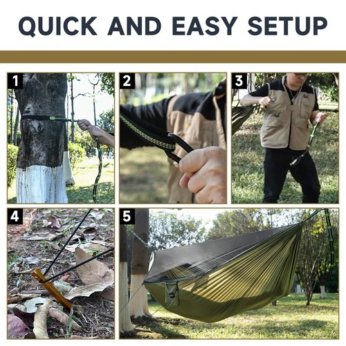 Travel Bird Camping Hammock with Mosquito Net and Ridge Rope, Extra Large for 2 Person, Lightweight Hanging Hammocks Tree Straps, All-in-one Fast Open Hammock for Outside, Hiking, and Travel