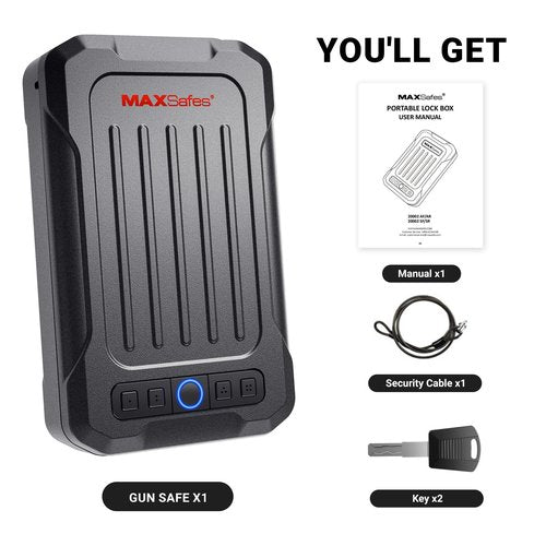 Portable Pistol Safe Biometric Gun Safe with Keys Quick Access Smart Fingerprint Handgun Safe, Keypad for Cars, Travel, Nightstand, Bedside 20002-SF