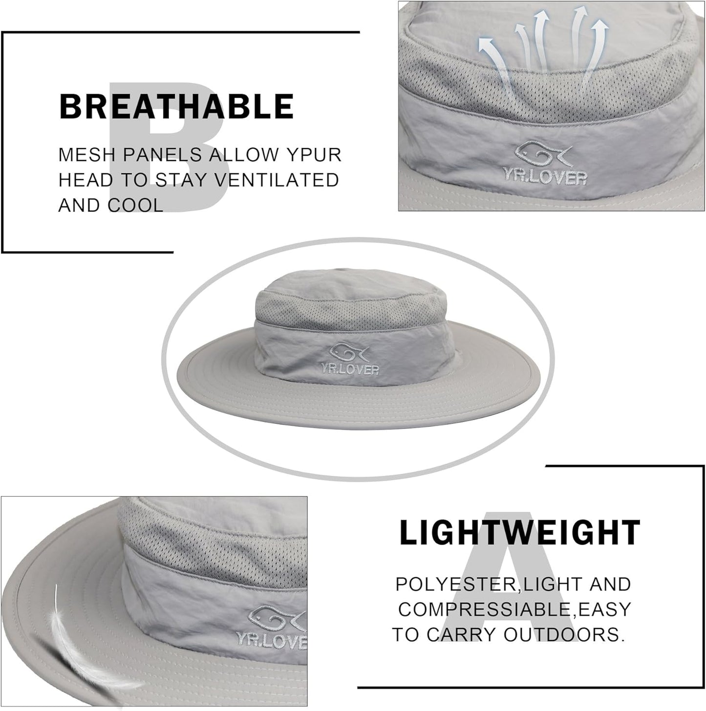 YR.Lover Outdoor UV Sun Protection Wide Brim Fishing Cap with Removable Flap