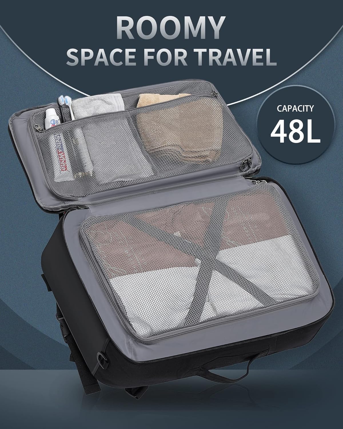 Travel Backpack Flight Approved Carry On Backpack Water Resistant Weekender Bag (Black)