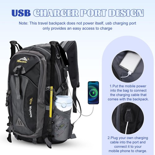 HaetFire Hiking Backpack 40L Lightweight Breathable Back Pack for Men Women Travel Camping Daypack Bag, Waterproof Rucksack Packable for Cycling Climbing Walking Mountaineer Outdoor Sports Black