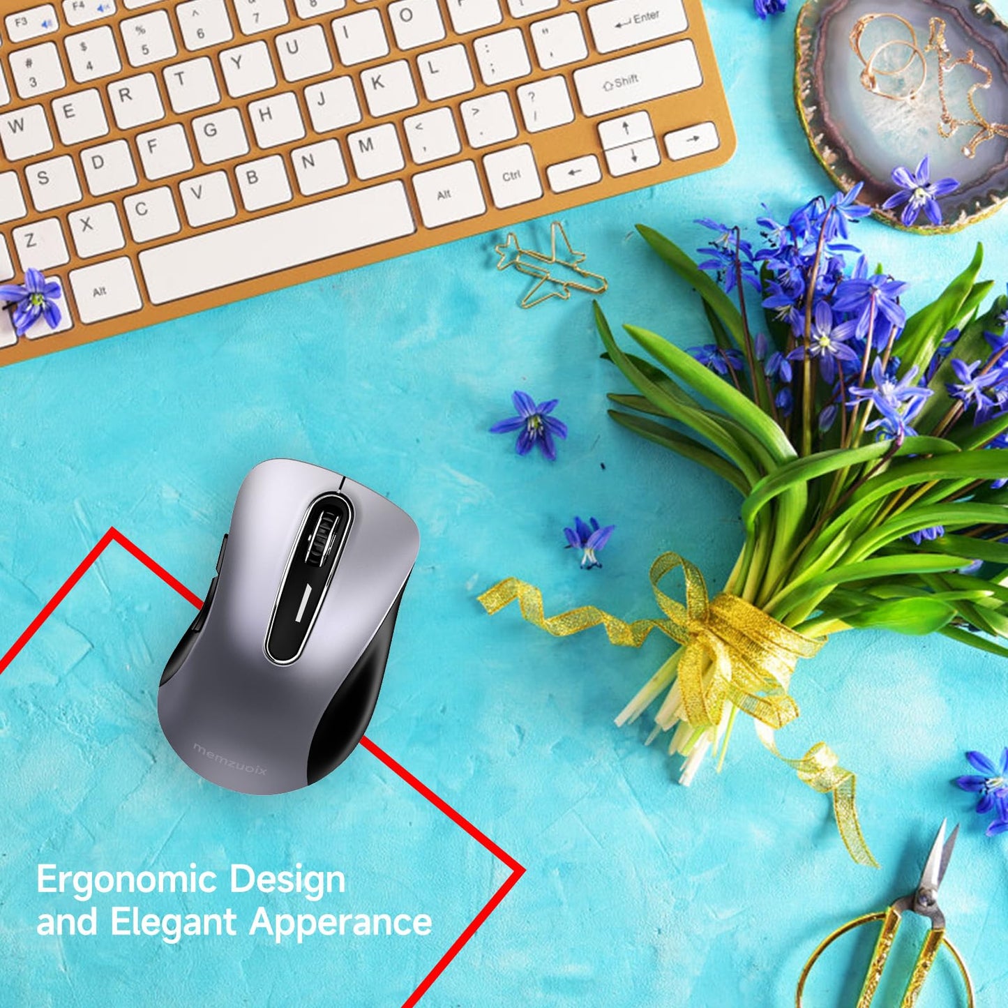 memzuoix 2.4G Wireless Mouse, 1400 DPI Mobile Optical Cordless Mouse with USB Receiver, Portable Computer Mice for Laptop, PC, Desktop, MacBook, 5 Buttons, Red