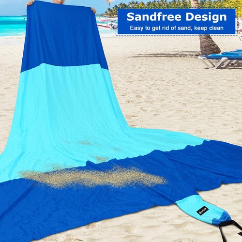 Gorich Beach Tent Sun Shelter with UV UPF50+ Protection for 6-7 People and Extra-Large Sandproof Waterproof Beach Blanket, Perfect for Camping, Travel, and Hiking (SkyRoyal, 10'x9')