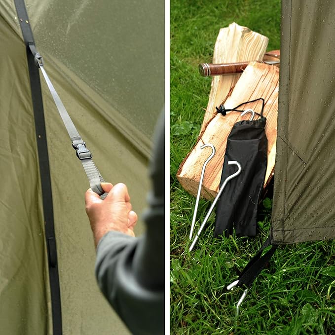 AquaQuest Safari Camping Tarp - Lightweight Durable Rain Fly - Waterproof Camping Essentials for Hiking, Backpacking & Hammock, 10 x 7 ft, Olive Drab Kit