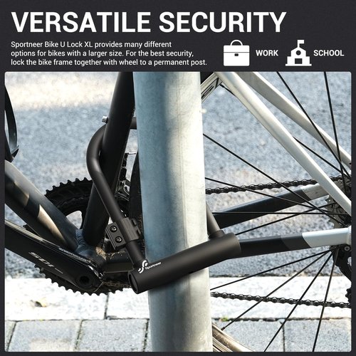 Sportneer Bike U Lock - 18mm Shackle Heavy Duty Bike Lock with 6ft Security Cable - Bicycle U-Locks with Sturdy Mounting Bracket for Road, Mountain, Electric and Folding Bike, Size 9.85''x6.3''