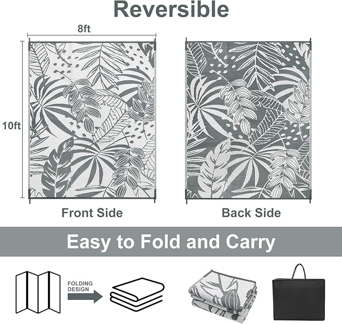 Anidaroel Outdoor Rugs 8x10ft for Patios Clearance Waterproof, Reversible Tropical Plastic Straw Camping Mat Outside Rug, Large Outdoor Area Rug for RV, Porch, Deck, Balcony, Picnic(8'x10')